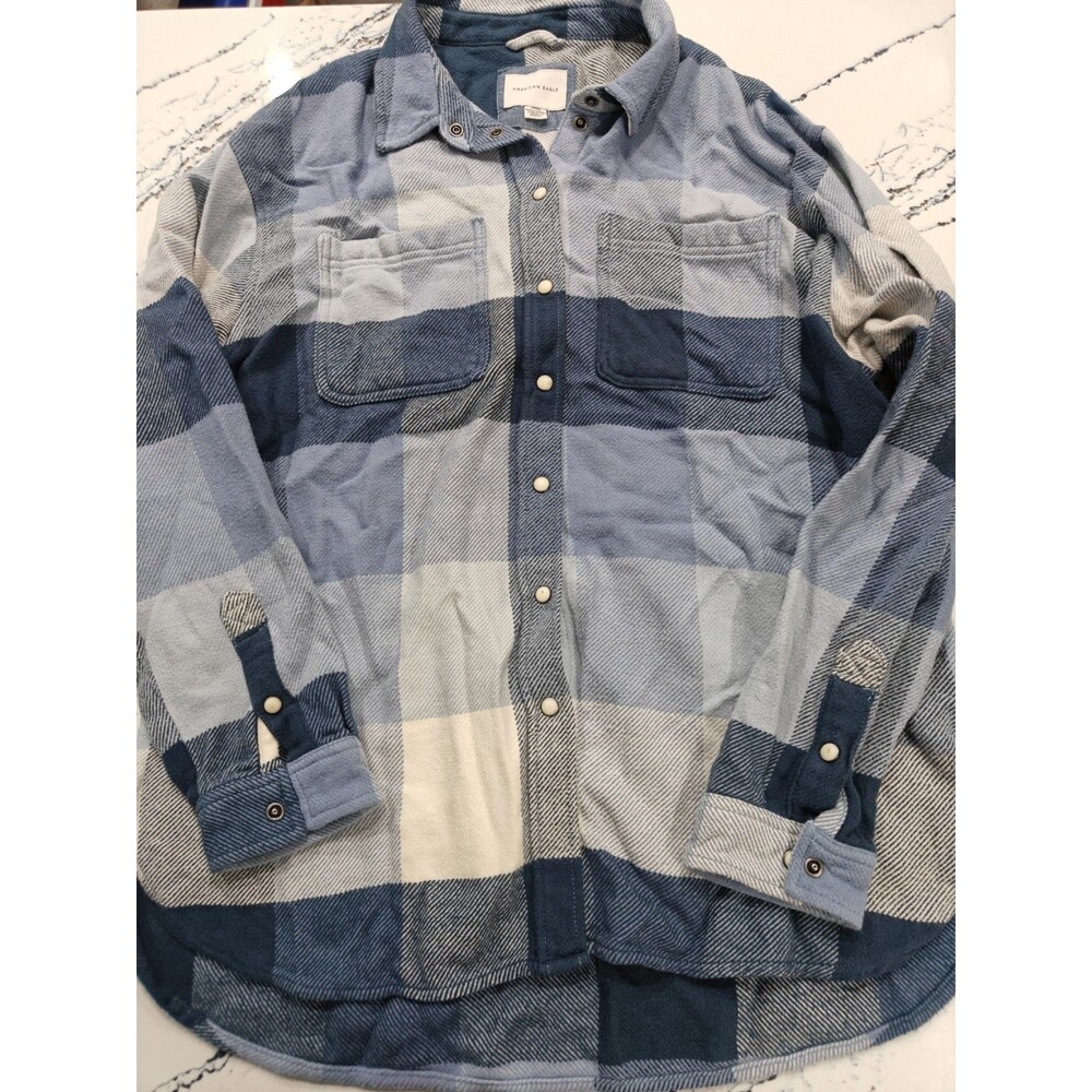 American Eagle Outfitters Shirt Mens Small Blue Plaid Flannel Snap Western